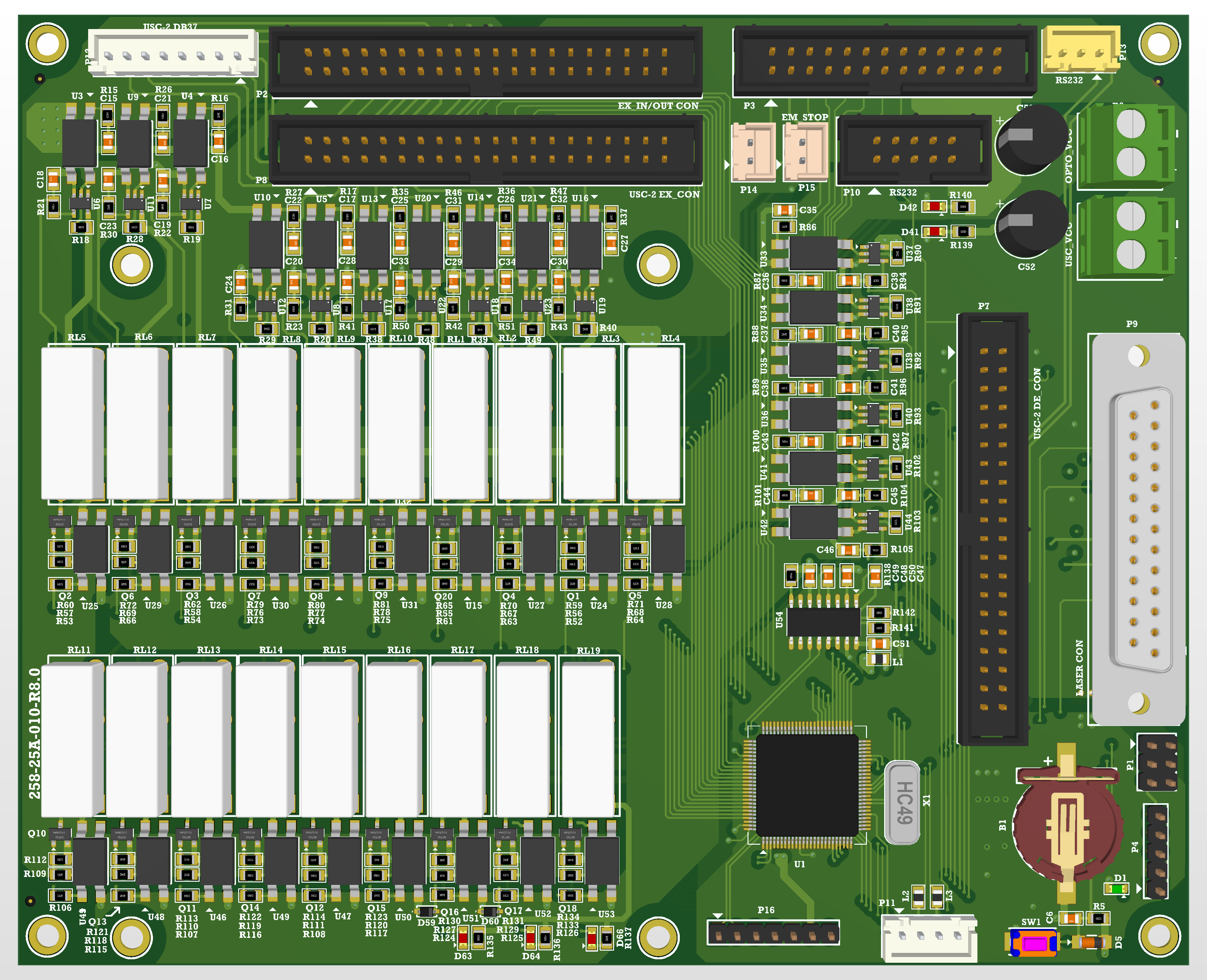3D rendered board for 32-bit Microcontroller for Automotive Relay Control