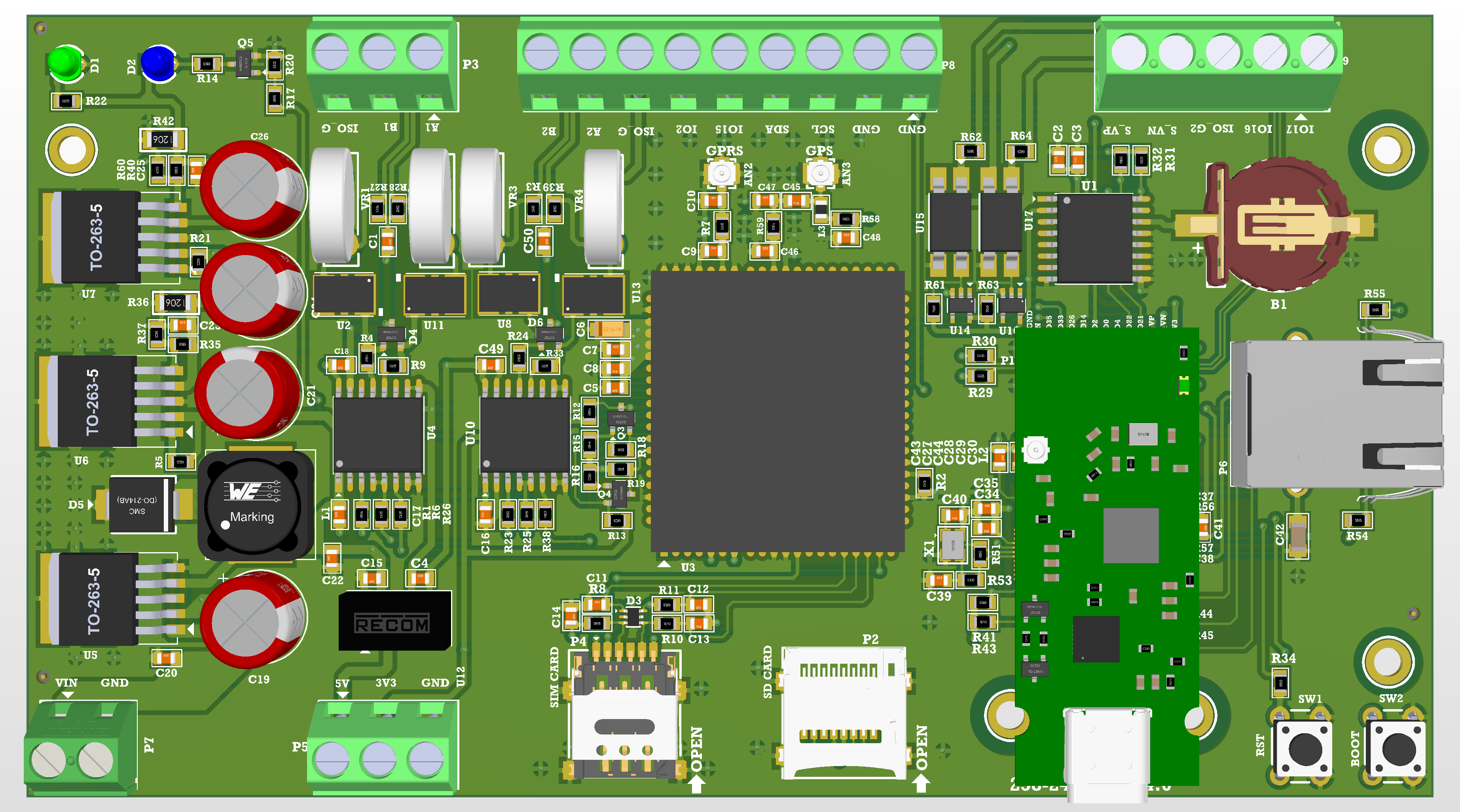 3D rendered board for Dual-core 32-bit Microcontroller for IoT Solutions
